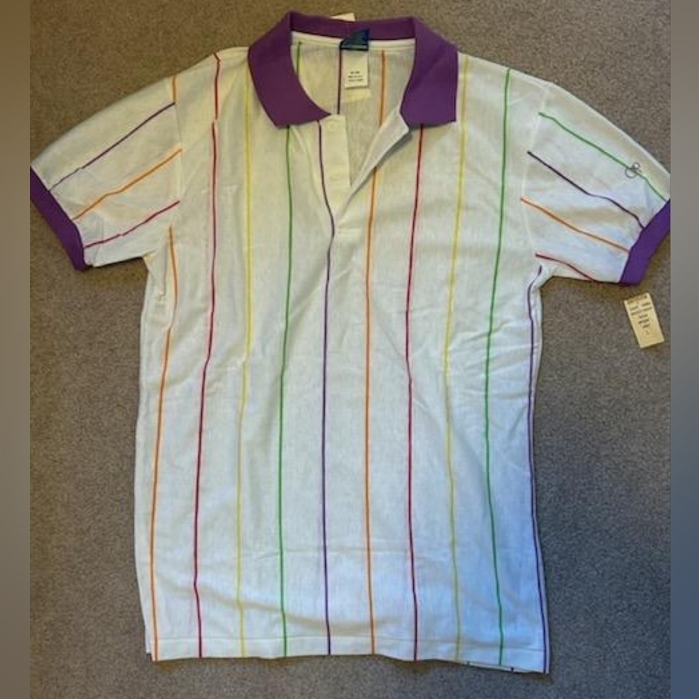 Vintage Ocean Pacific polo style vertical stripes collared top retro skate surf